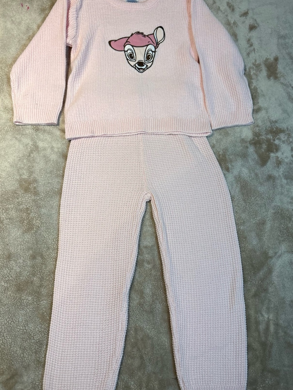 Disney Light Pink Knit Two-Piece Pajama Set with Deer Face